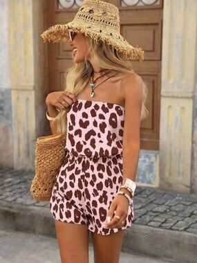WORN ONCE! Brillora Size Medium M Leopard Print Halter Jumpsuit lot6092